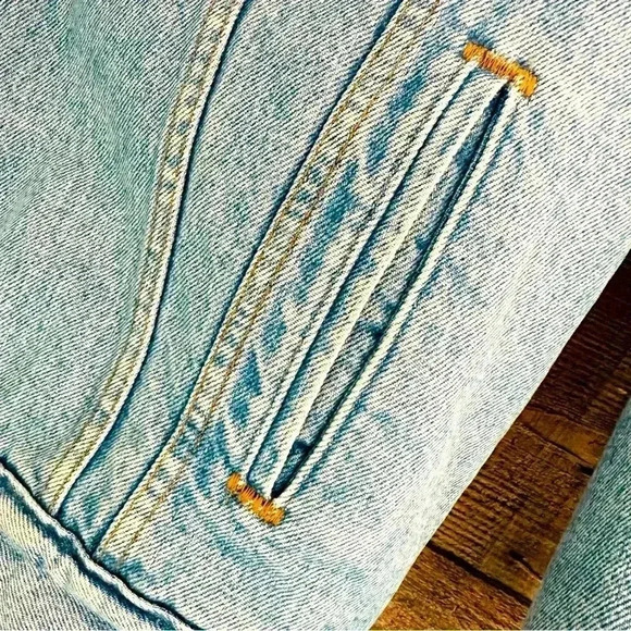 Vintage Unisex Levi’s Sherpa Jacket Raw Denim W Harley Davidson Patch - Picture 5 of 12